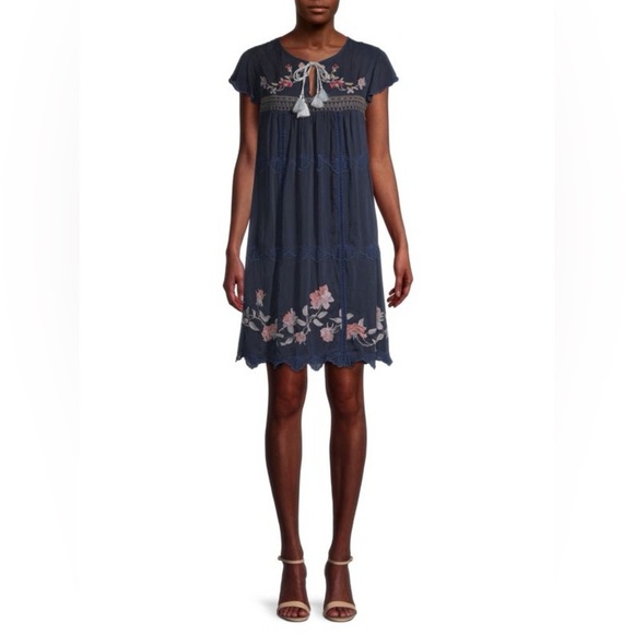 JOHNNY WAS Blue Edda Embroidered Dress XS - Picture 13 of 14